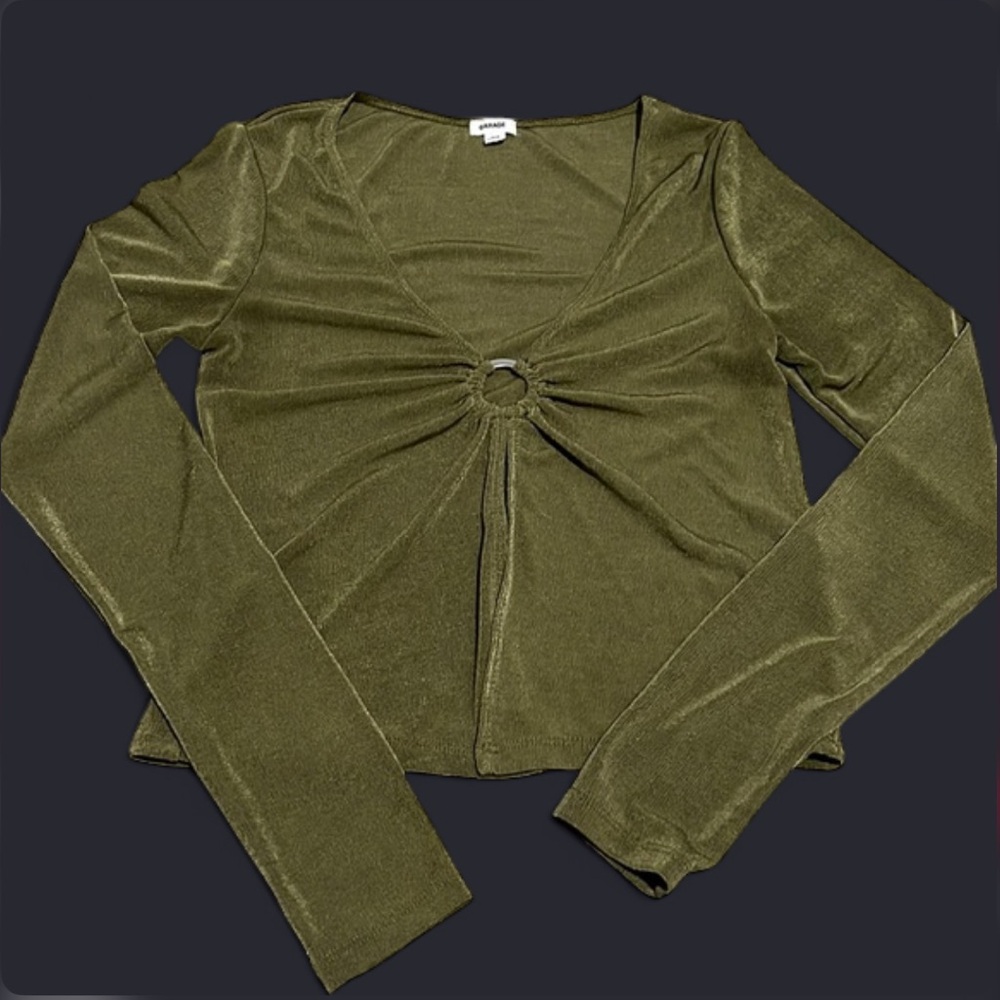 Garage Olive Ring-Front Long Sleeve Top